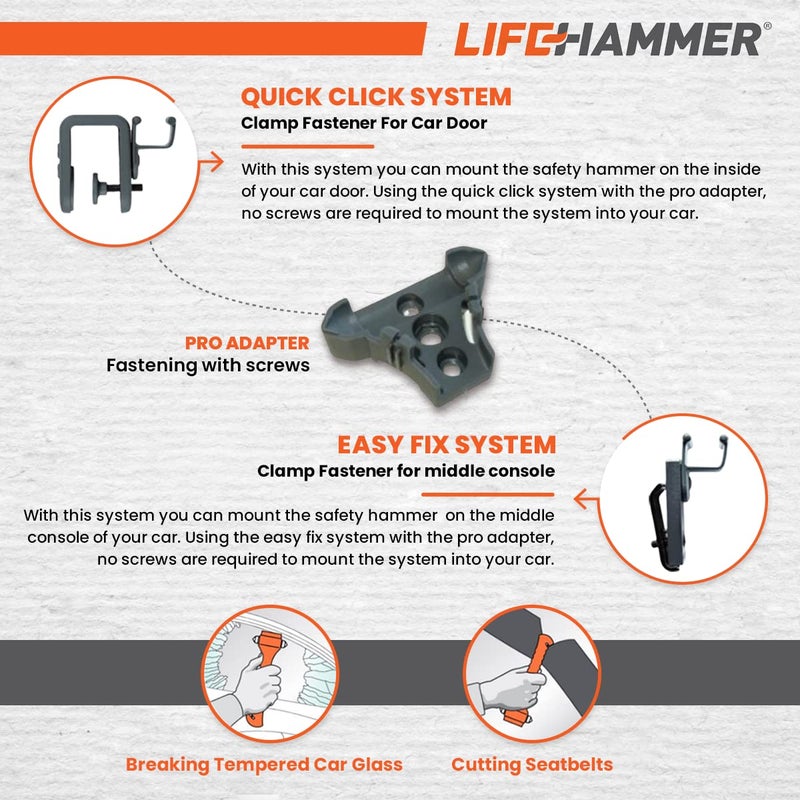 Lifehammer Brand Safety Hammer, the Original Emergency Escape and Rescue Tool with Seatbelt Cutter, Made in the Netherlands, Glow Orange - Image 5